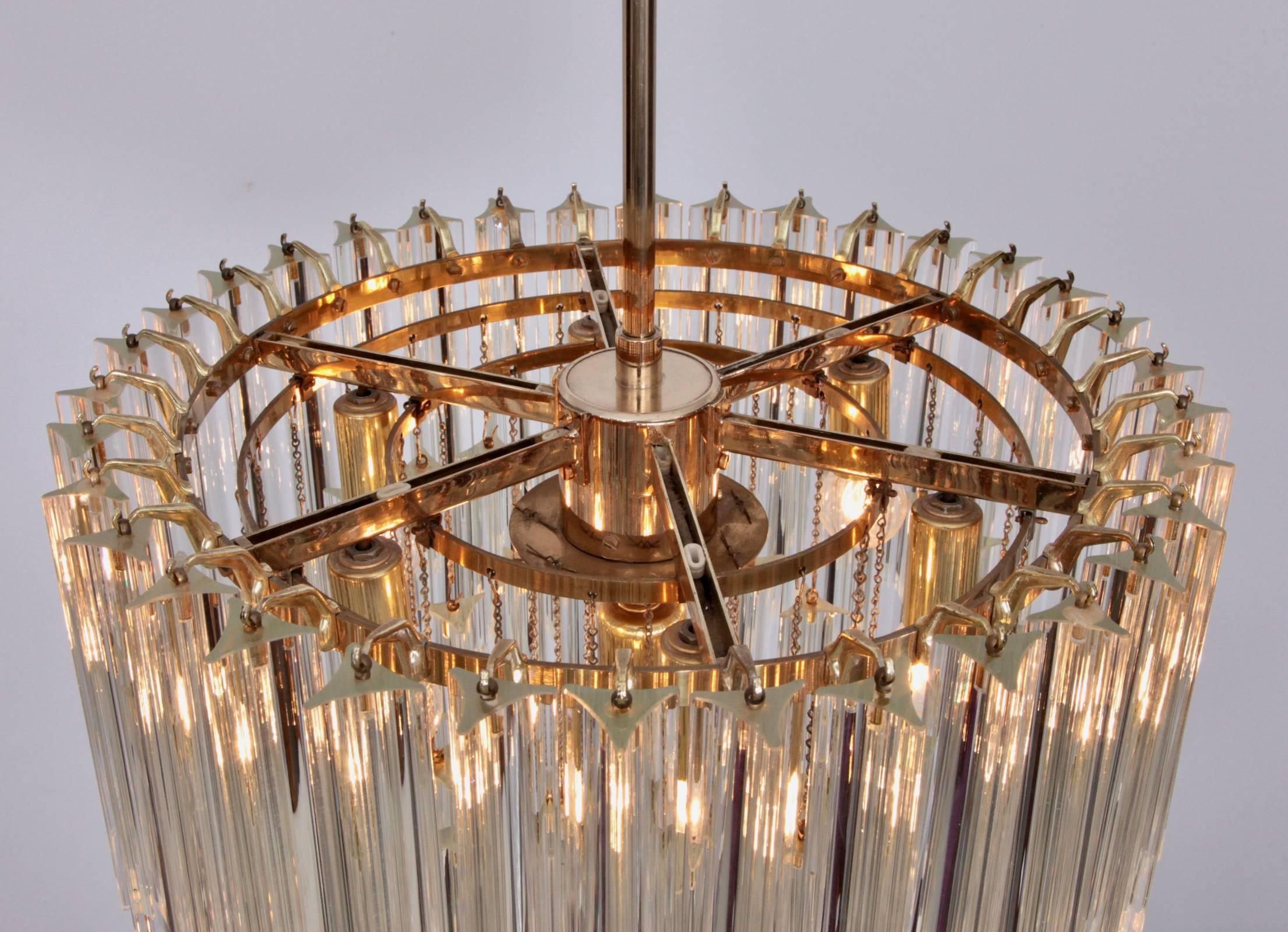 Huge Murano Triedri Glass and Brass Chandelier by Venini In Excellent Condition For Sale In Berlin, BE