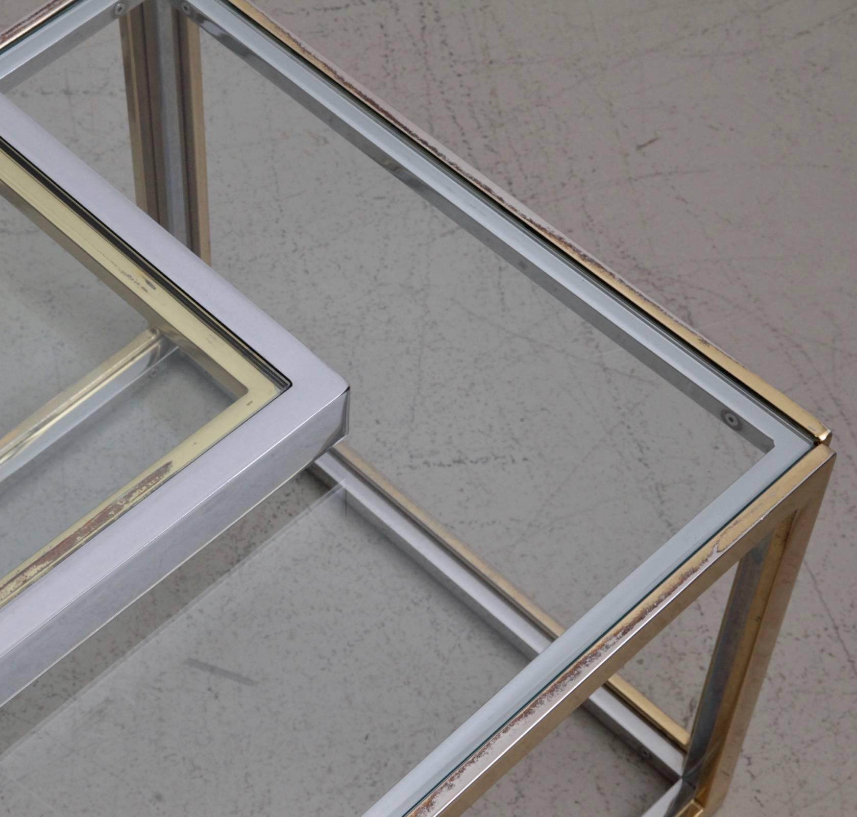 French Huge Coffee Table in Brass and Chrome with Four Nesting Tables by Maison Charles For Sale