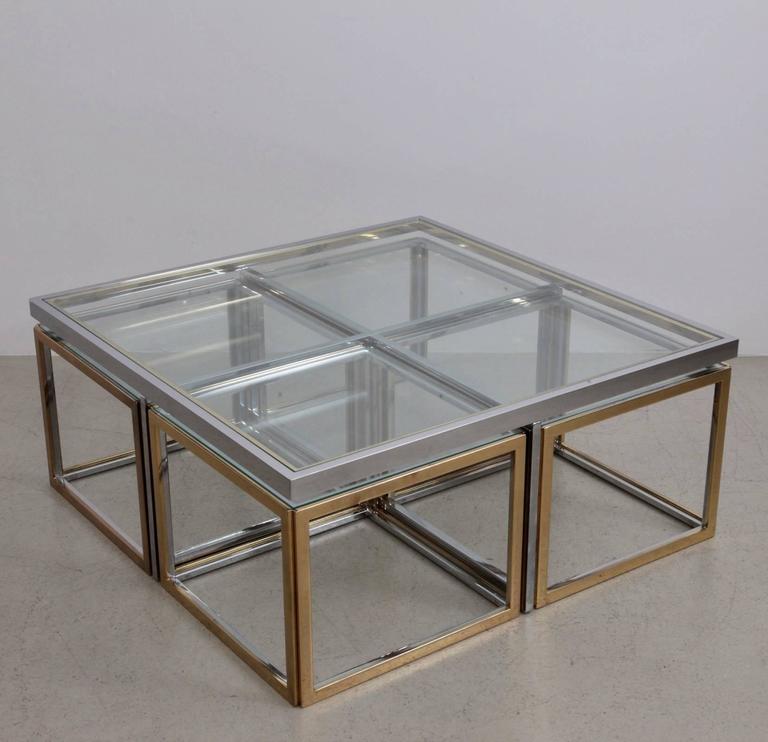 Huge Coffee Table in Brass and Chrome with Four Nesting ...