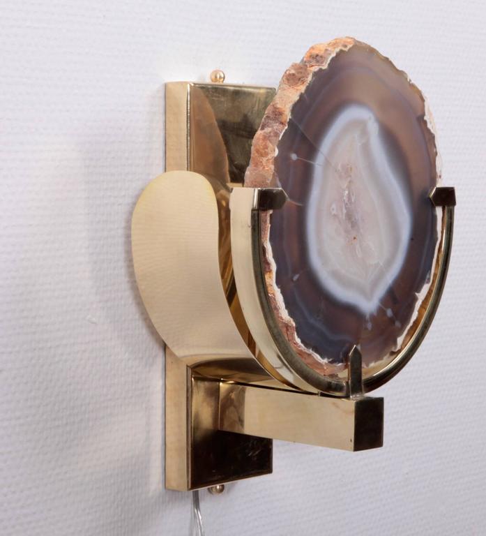 Pair of Wonderful Agate Stone and Brass Wall Lamps or Sconces at 1stdibs