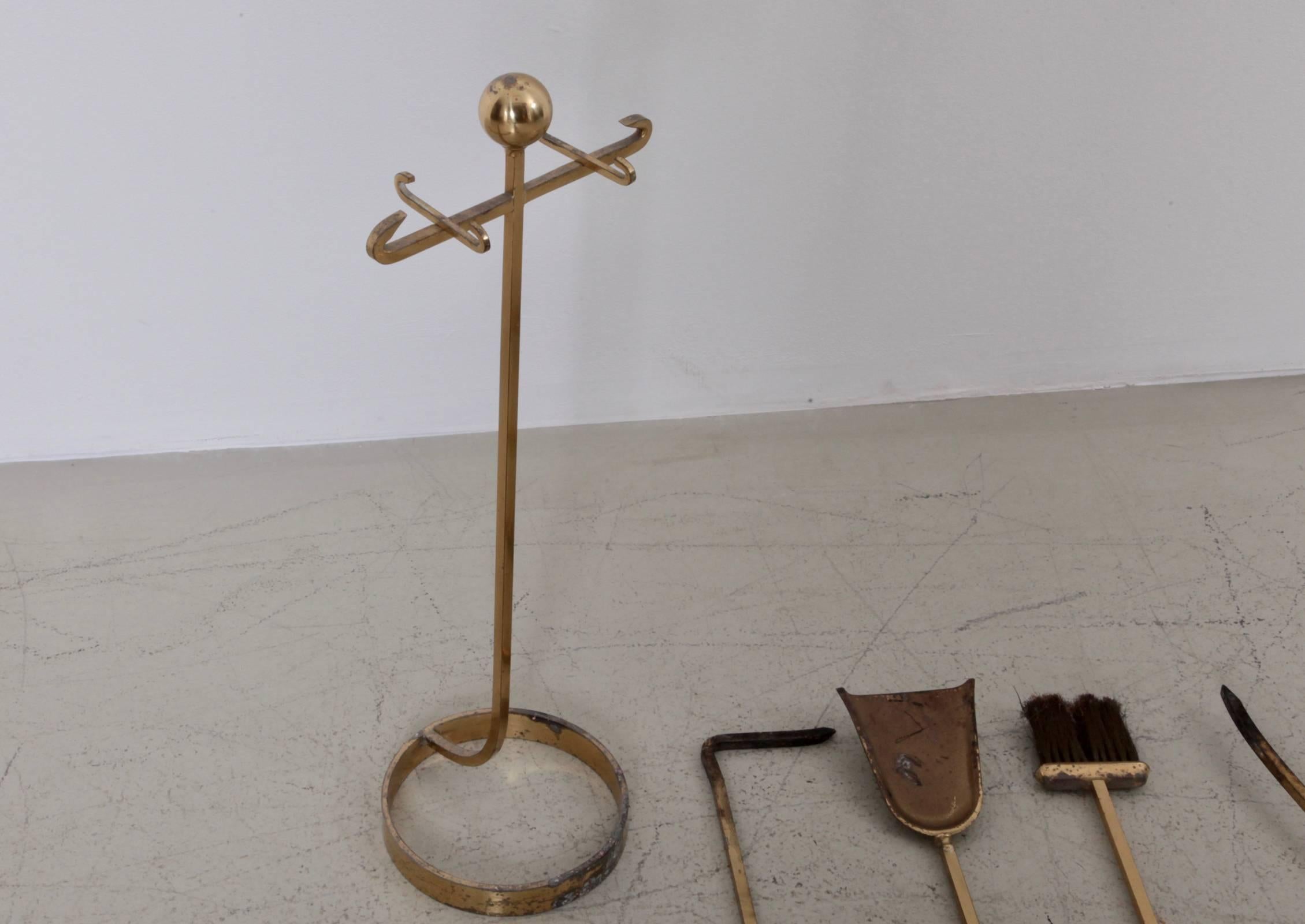 French Brass Chimney or Fireplace Tools in Beautiful Vintage Condition