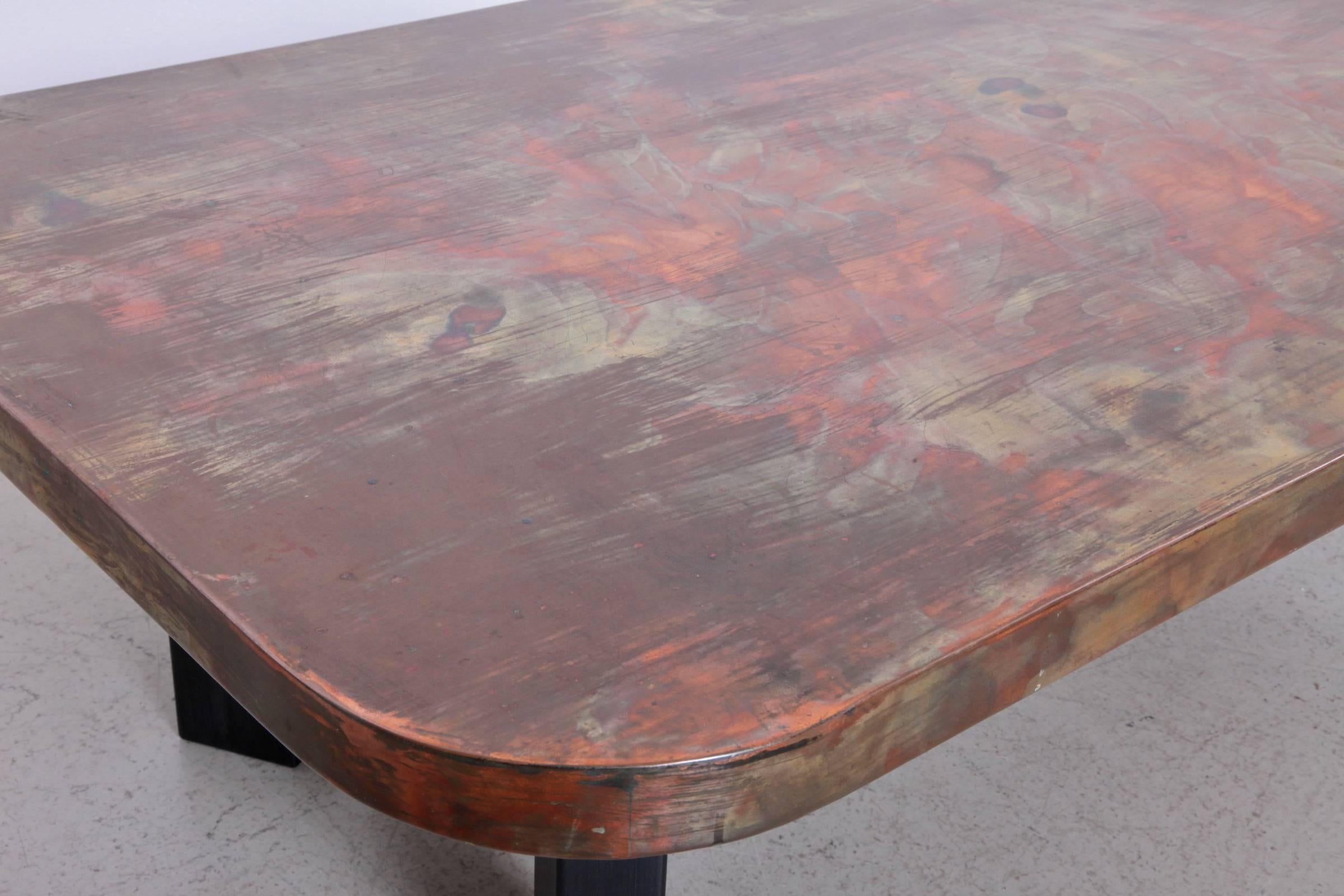 copper and wood coffee table