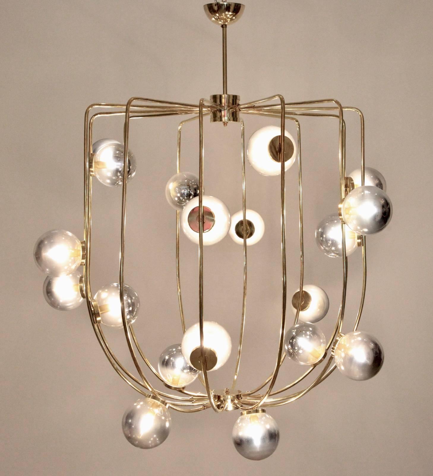 Late 20th Century Impressive Brass and Mercury Glass Circus Chandelier in the Manner of Stilnovo