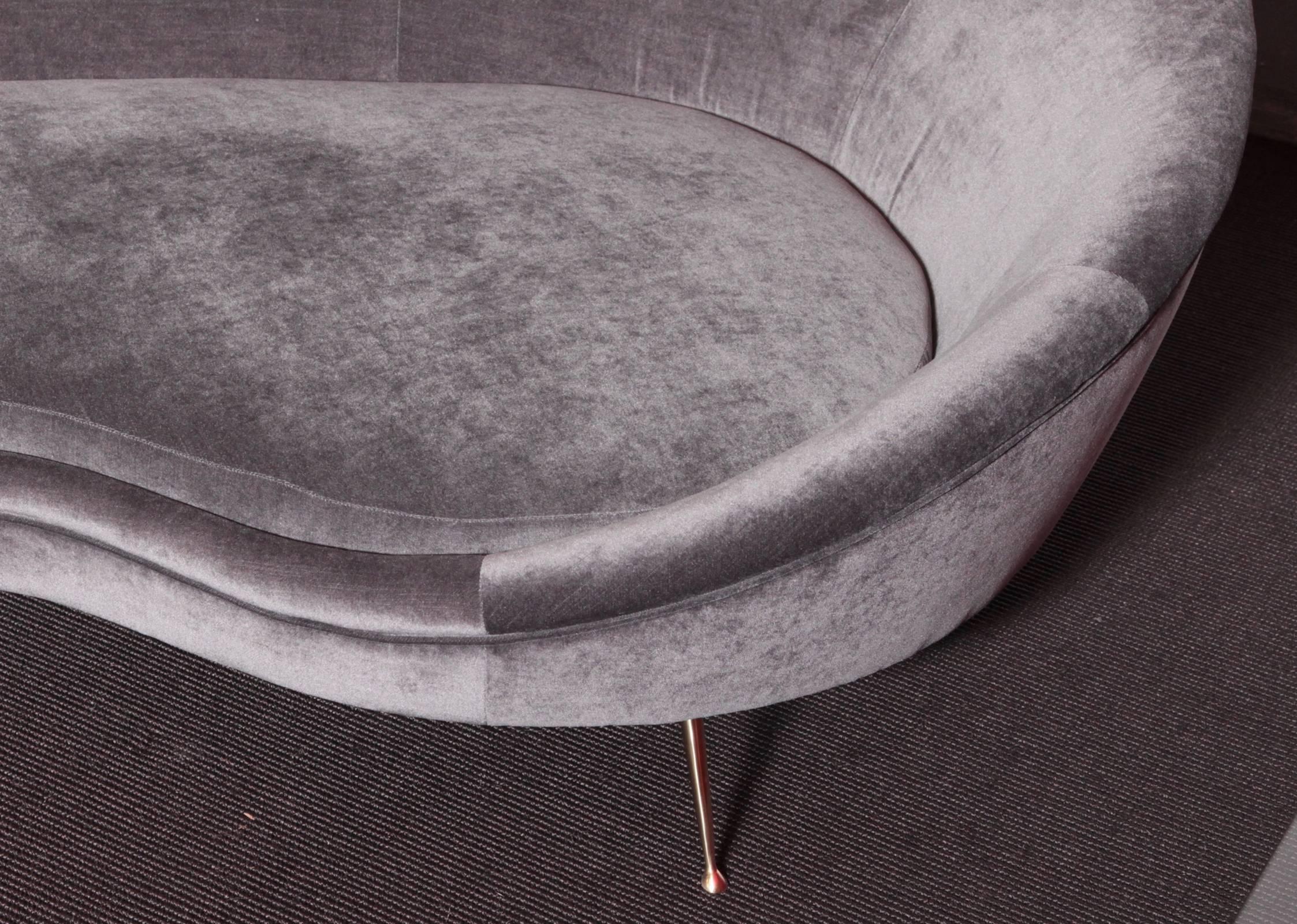 Mid-Century Modern Huge Italian Velvet Sofa in the Manner of Ico Parisi