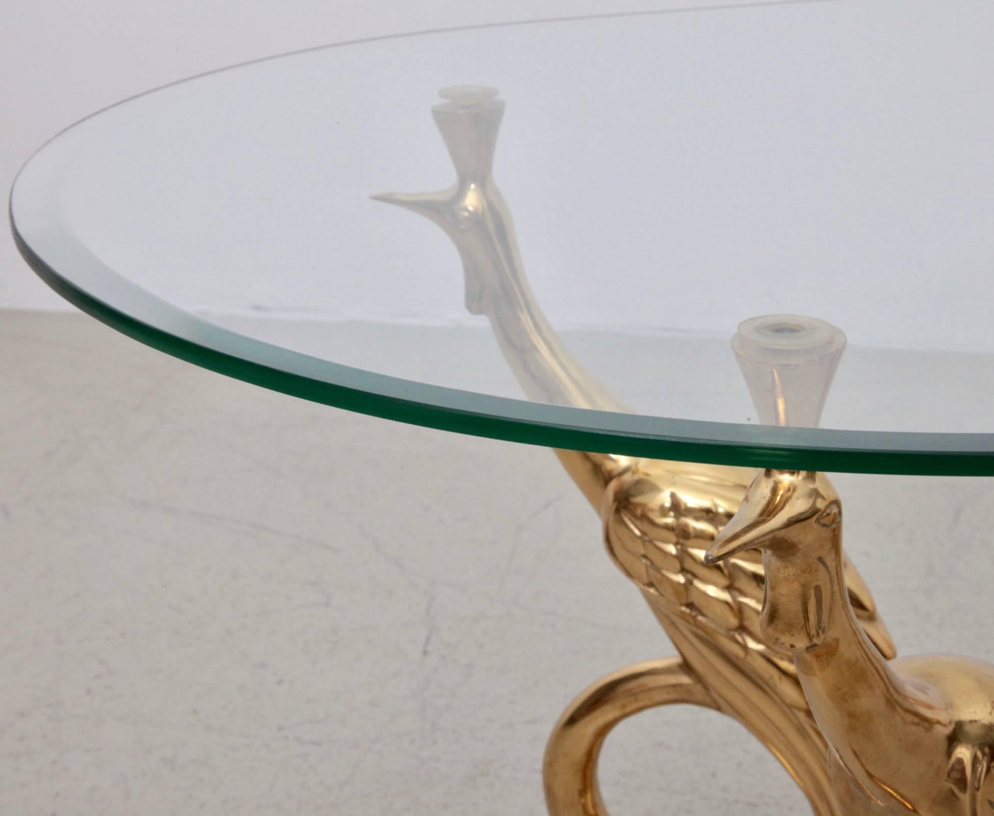 Hollywood Regency Massive Brass Coffee or Side Table with Peacocks For Sale