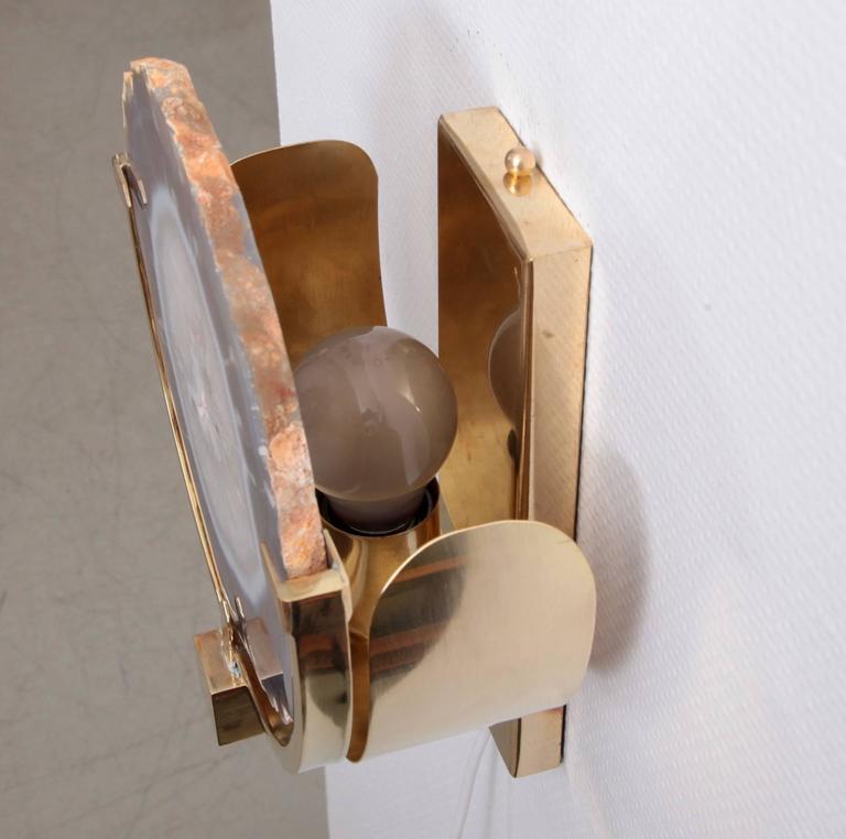 Pair of Wonderful Agate Stone and Brass Wall Lamps or Sconces For Sale at 1stdibs