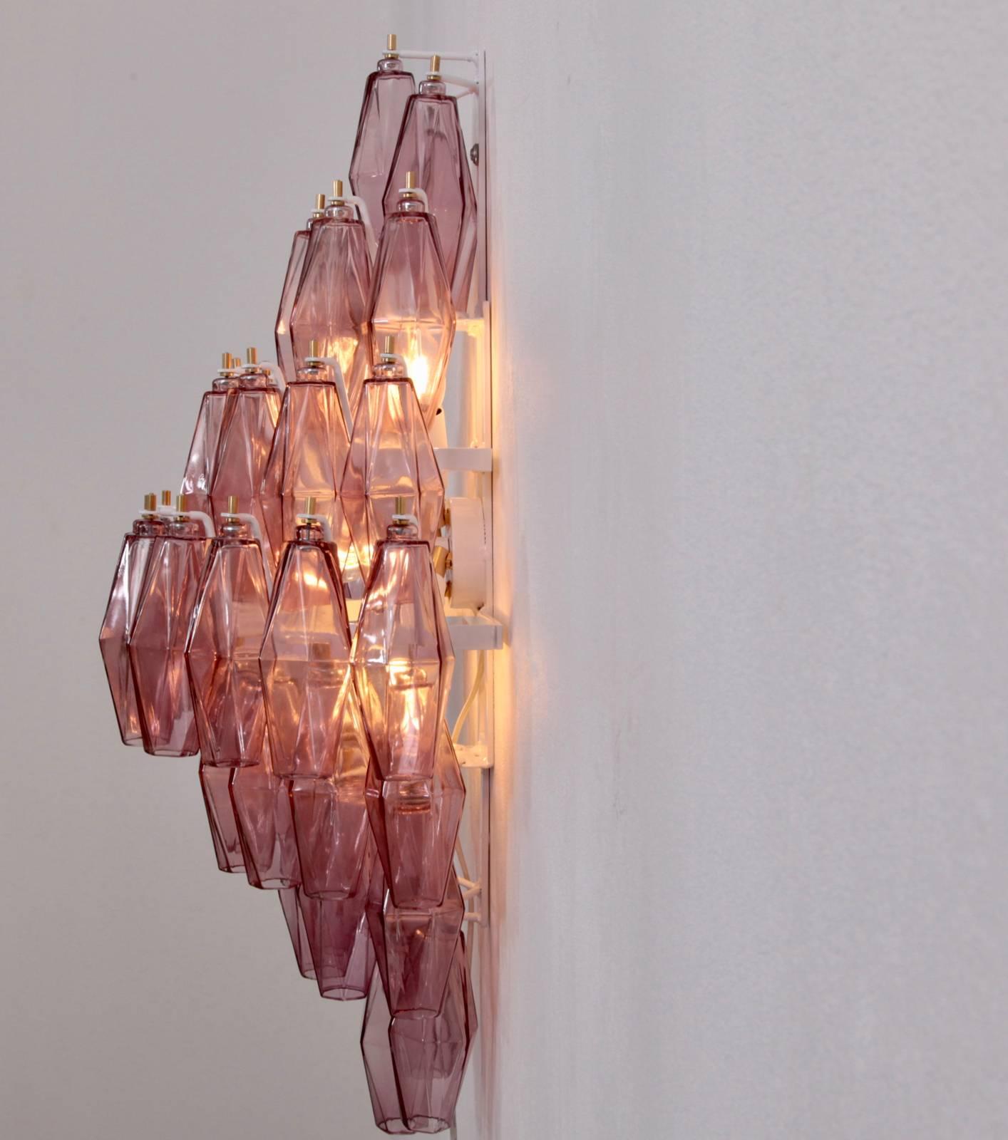 Mid-20th Century Pair of Amethyst Polyhedral Glass Sconces or Wall Lamps in the Manner of Venini