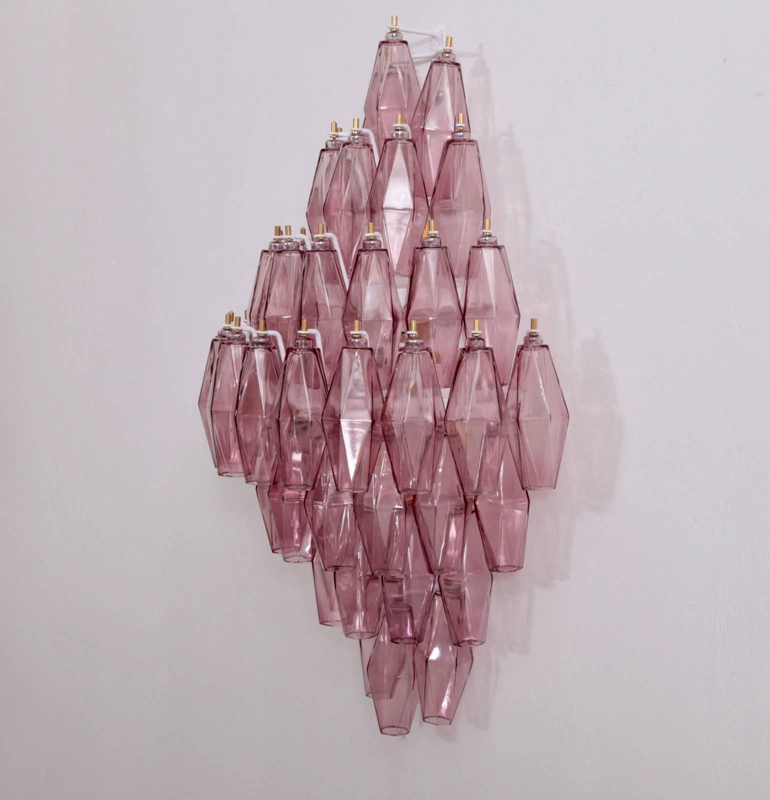 Mid-Century Modern Pair of Amethyst Polyhedral Glass Sconces or Wall Lamps in the Manner of Venini