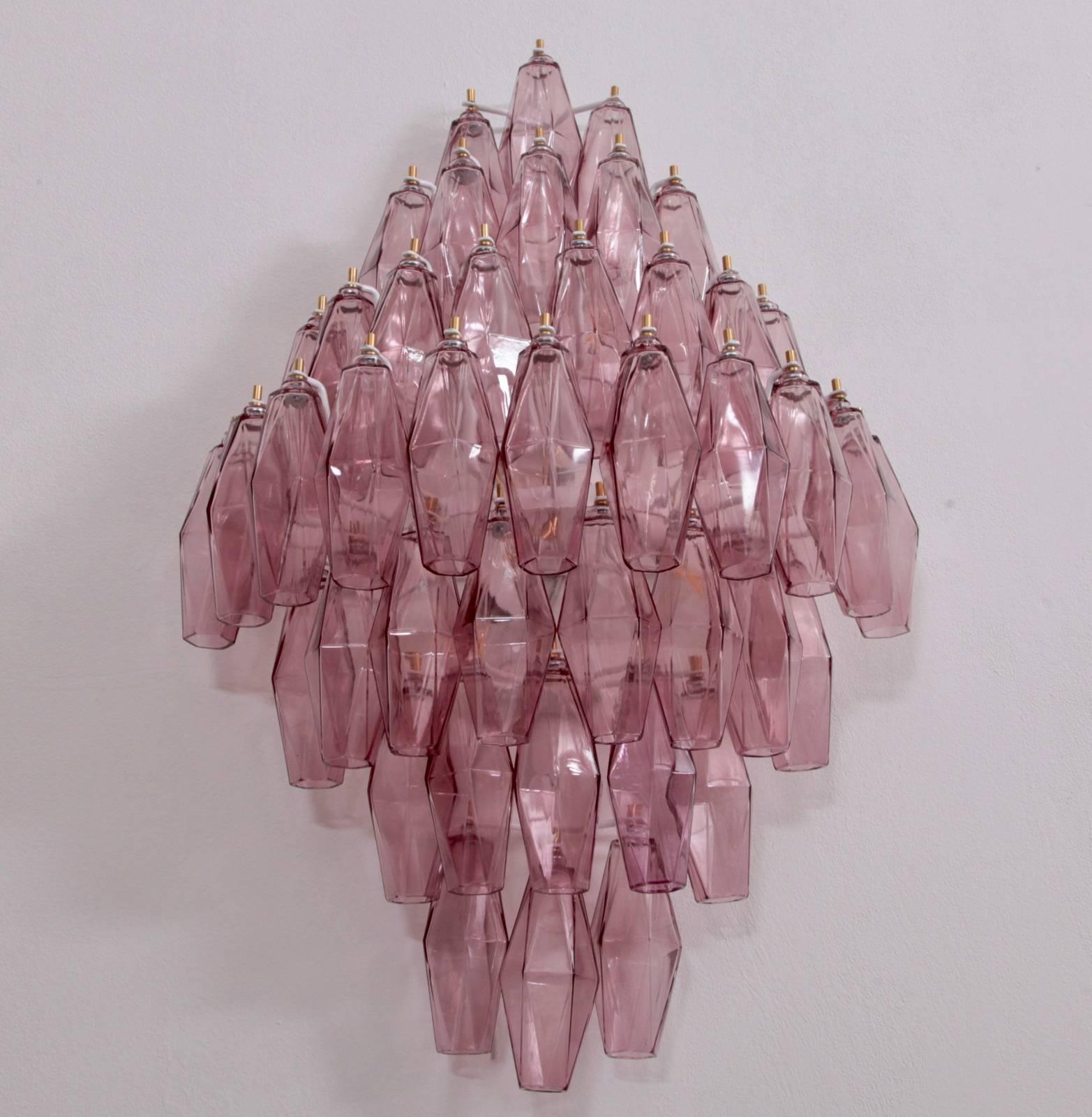 Italian Pair of Amethyst Polyhedral Glass Sconces or Wall Lamps in the Manner of Venini