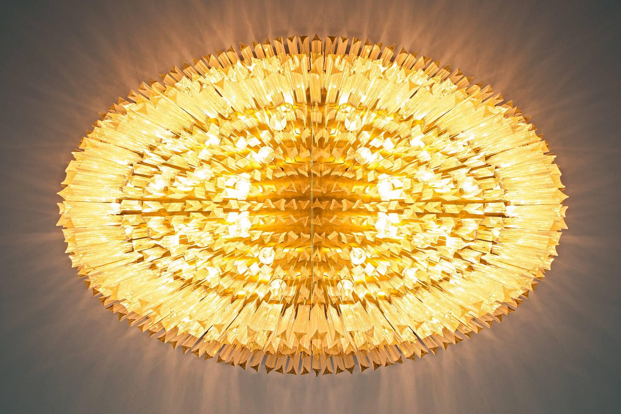 Mid-20th Century 1 of 2 Italian Extra Large Flush Mount Chandeliers with Murano Glass