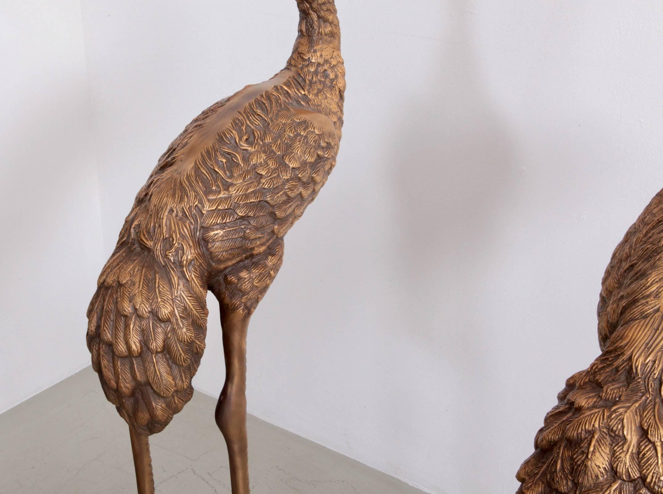 Hollywood Regency Pair of 4-5 Feet Tall Brass Flamingo or Crane Sculptures. 