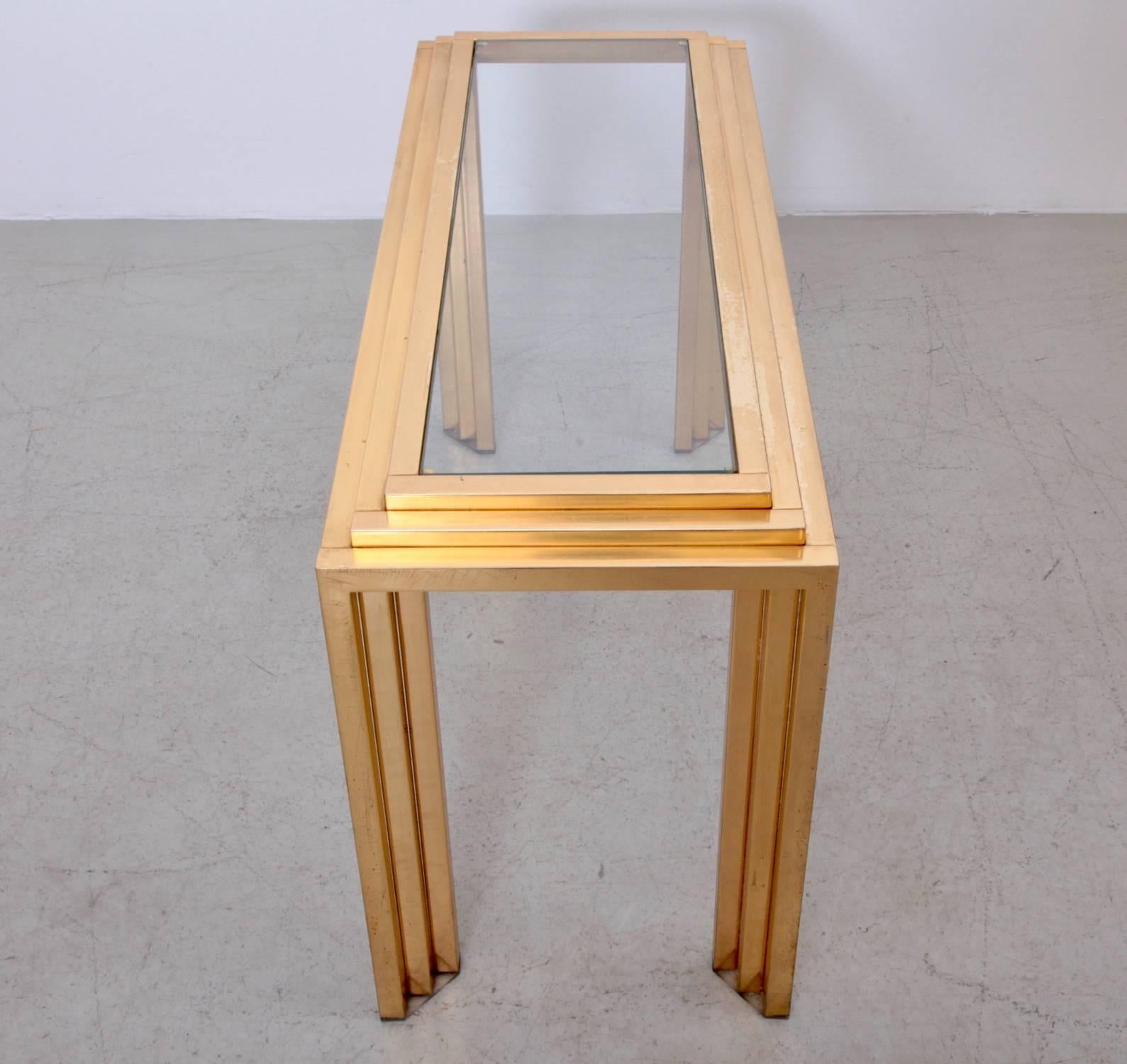 Late 20th Century Brass Skyscraper Console or Side Table in the Manner of Willy Rizzo For Sale