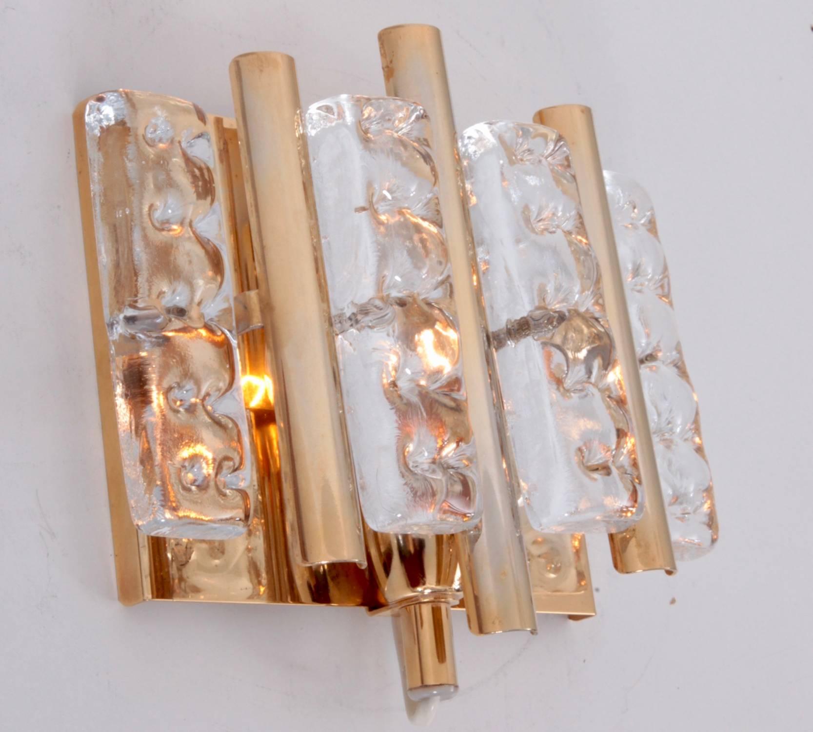 Mid-Century Modern 1 of 10 Brass Carl Fagerlund Wall Lamps by Lyfa and Orrefors Glass For Sale