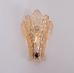 Pair of Brass Carl Fagerlund Fan Wall Lamps by Lyfa and Orrefors Glass