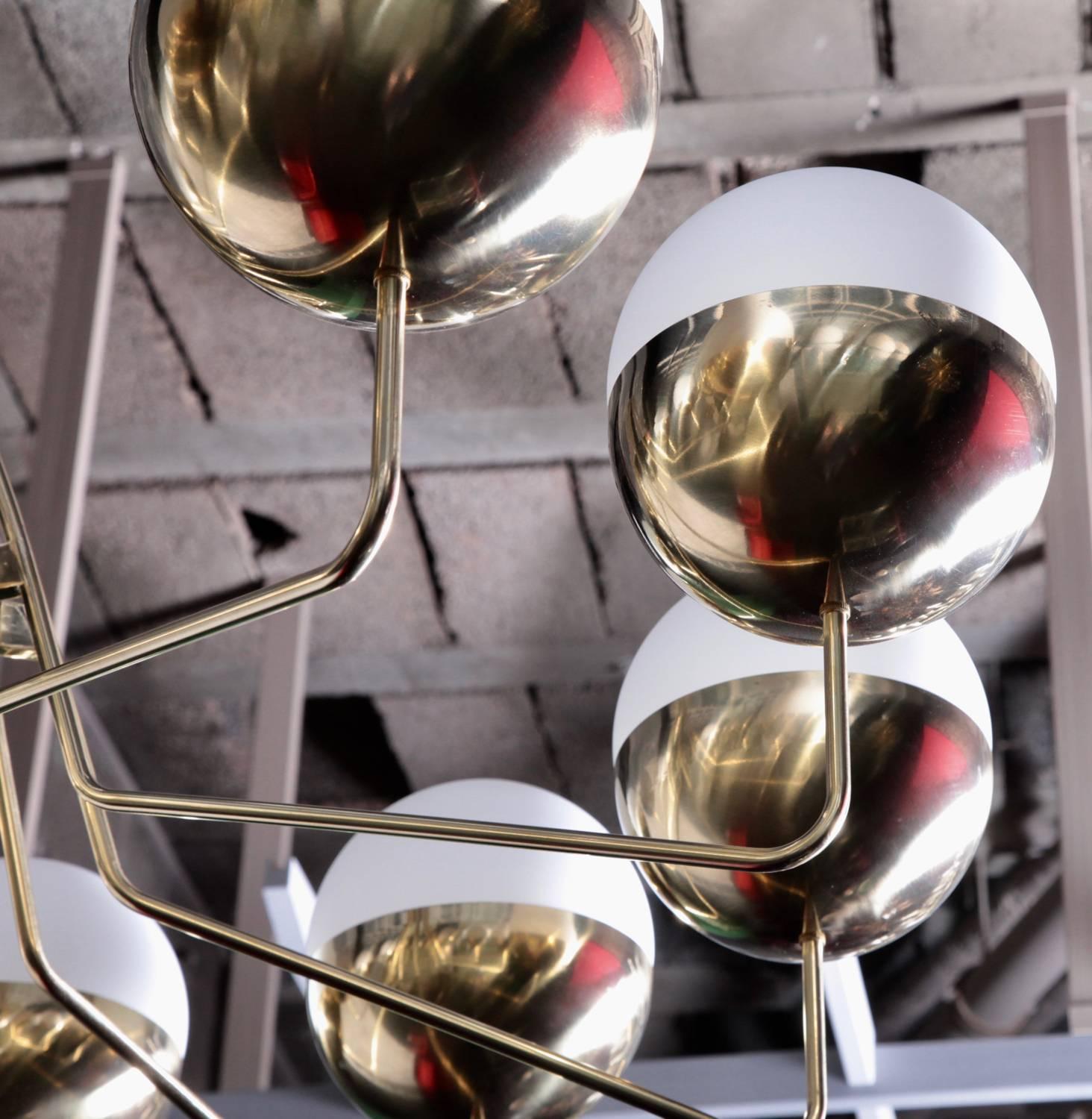 Mid-Century Modern Monumental Sputnik Brass and Glass Chandelier For Sale