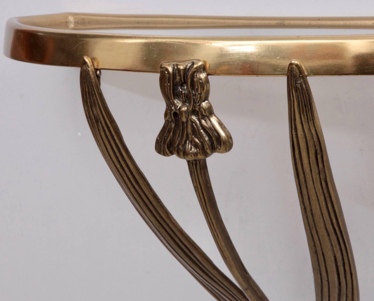 French Art Deco Wall Console in Brass, 1930s, France