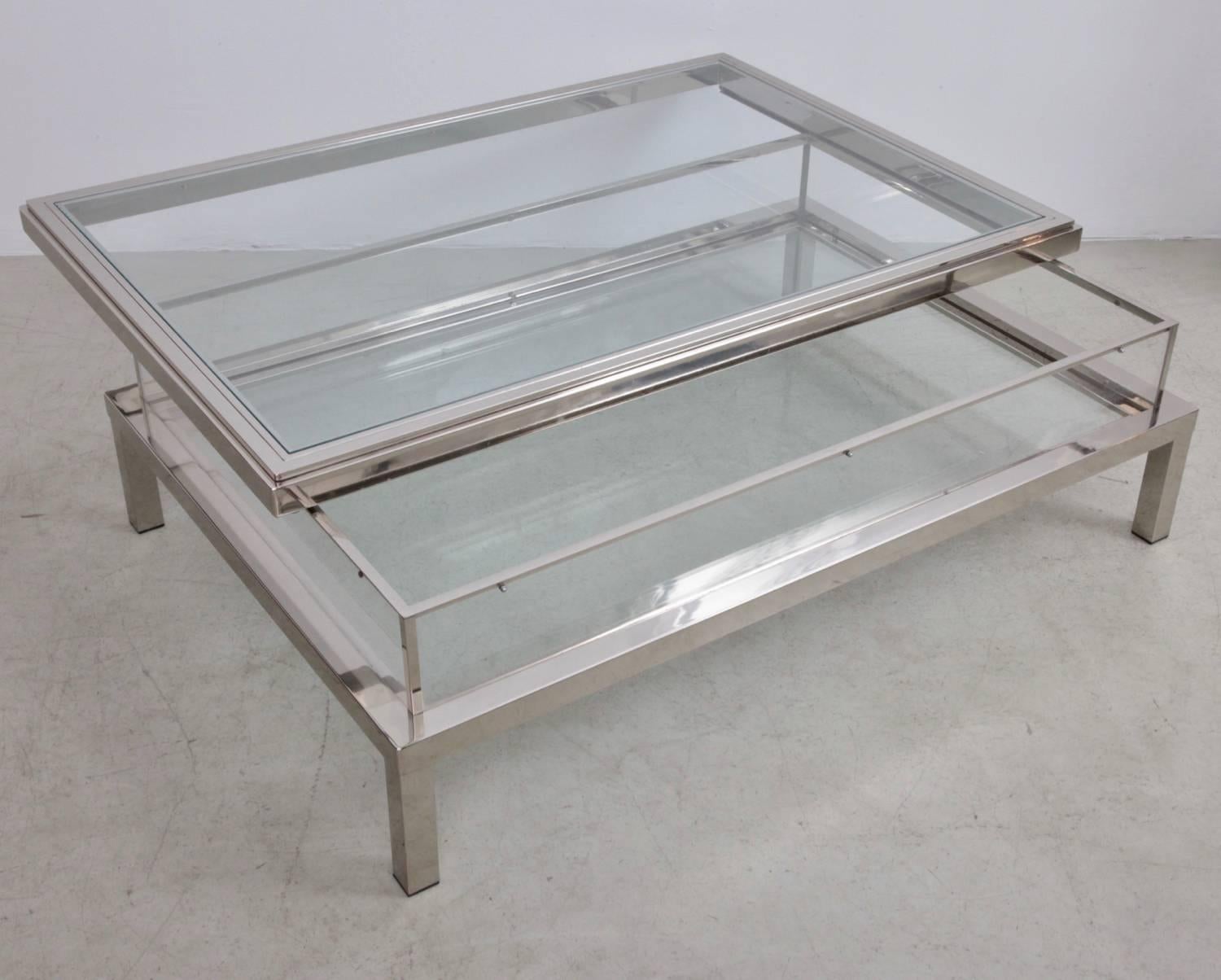 Huge Maison Jansen Sliding Top Coffee Table in Chrome In Excellent Condition In Berlin, BE