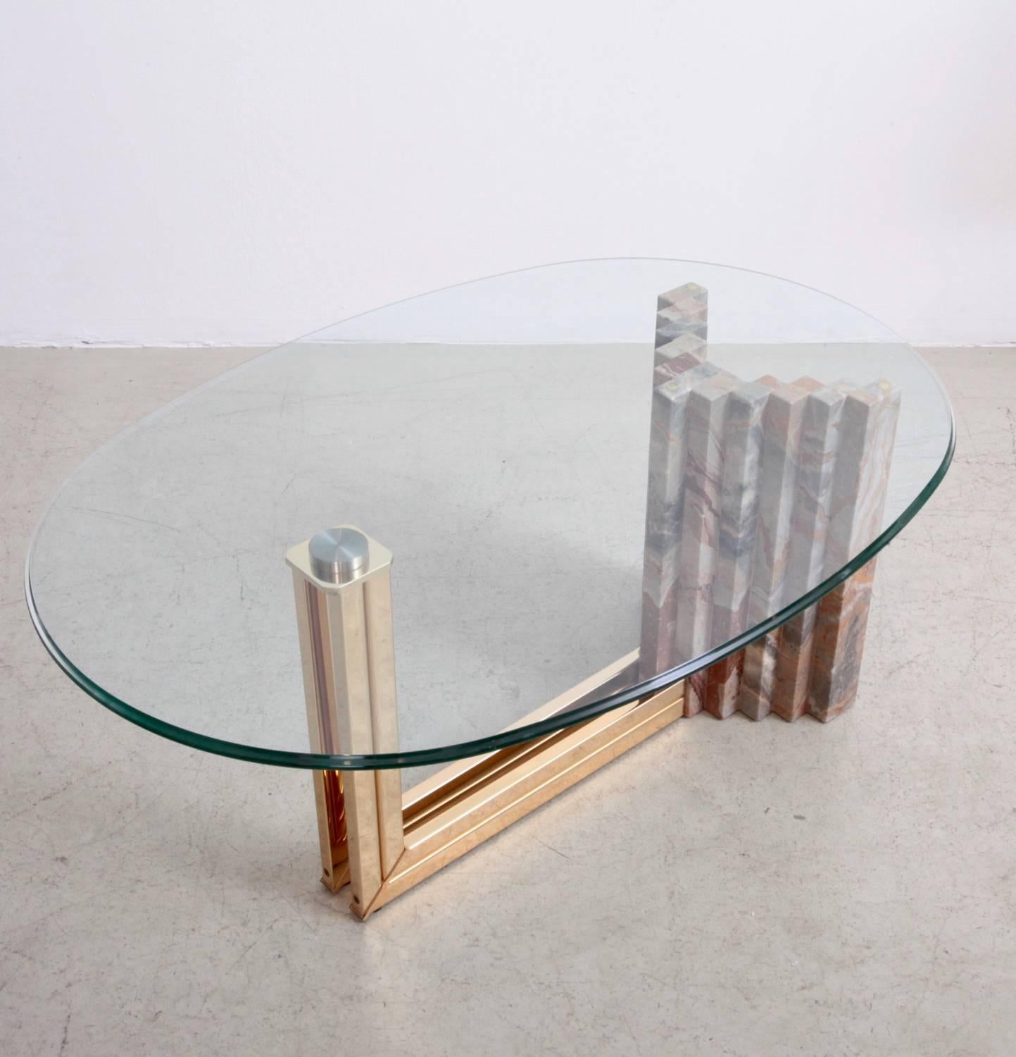 Hollywood Regency Italian 1970s Marble and Brass Coffee Table Attributed to Italo Valenti