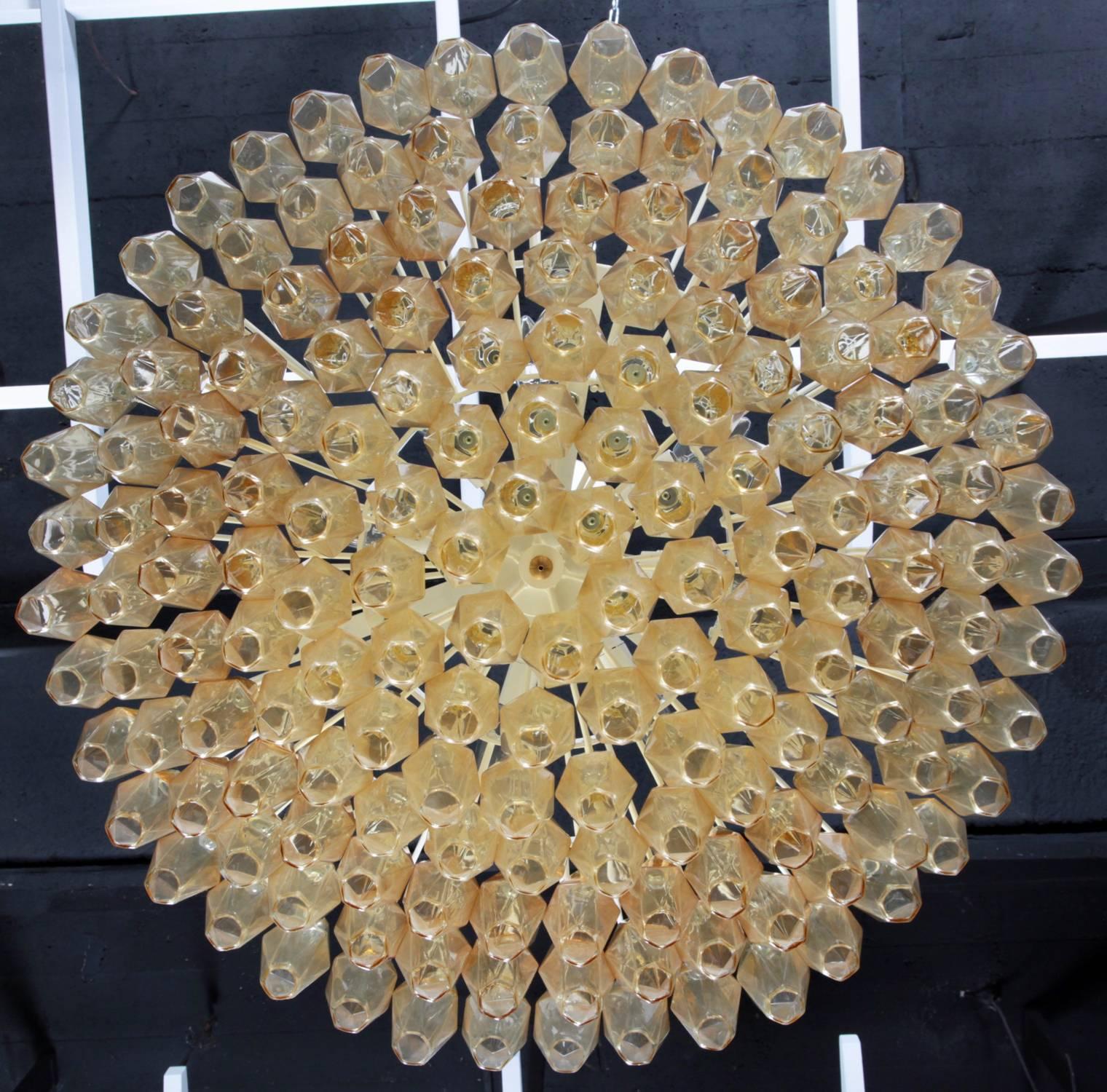 Italian Very Huge Amber Polyhedral Murano Glass Chandelier