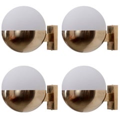 1 of 8 Brass and Satinized Glass Wall Lamps or Sconces