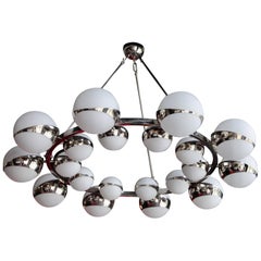 Very Huge Stilnovo Style Murano Glass and Chrome Chandelier