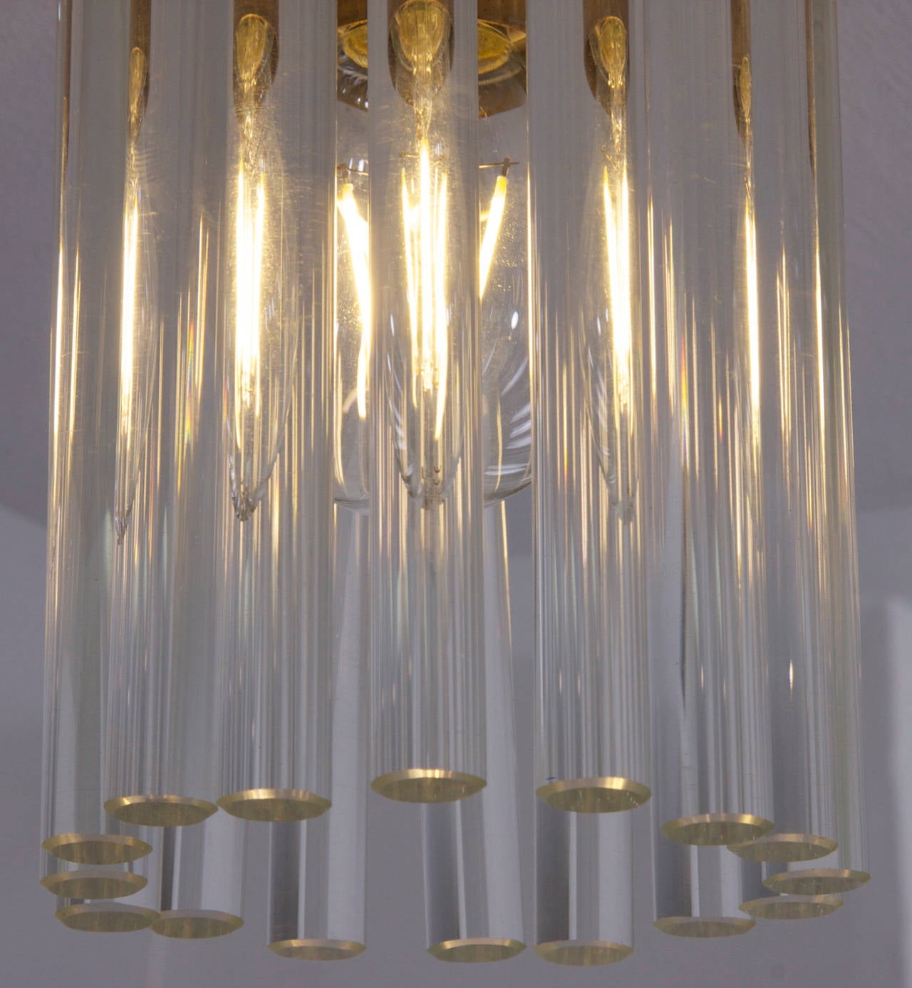 Brass One of Six Glashütte Limburg Flush Mounts or Chandeliers in the Manner of Venini