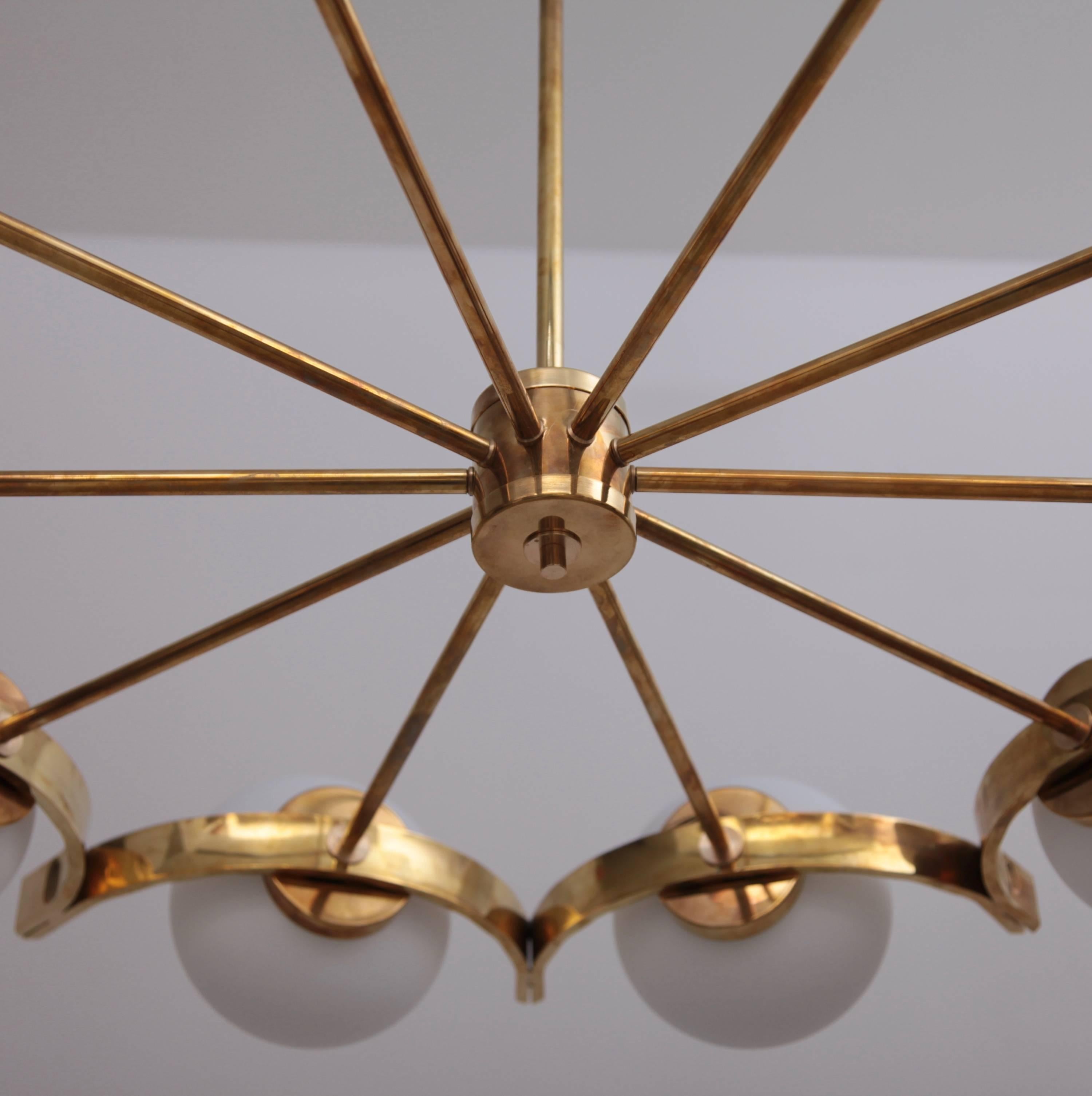 Huge Murano Glass and Brass Chandelier in the Manner of Fontana Arte ...