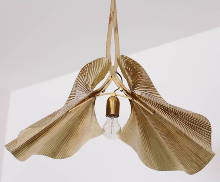 Rare Huge Ginkgo Leaf Brass Chandelier by Tommaso Barbi at 1stDibs