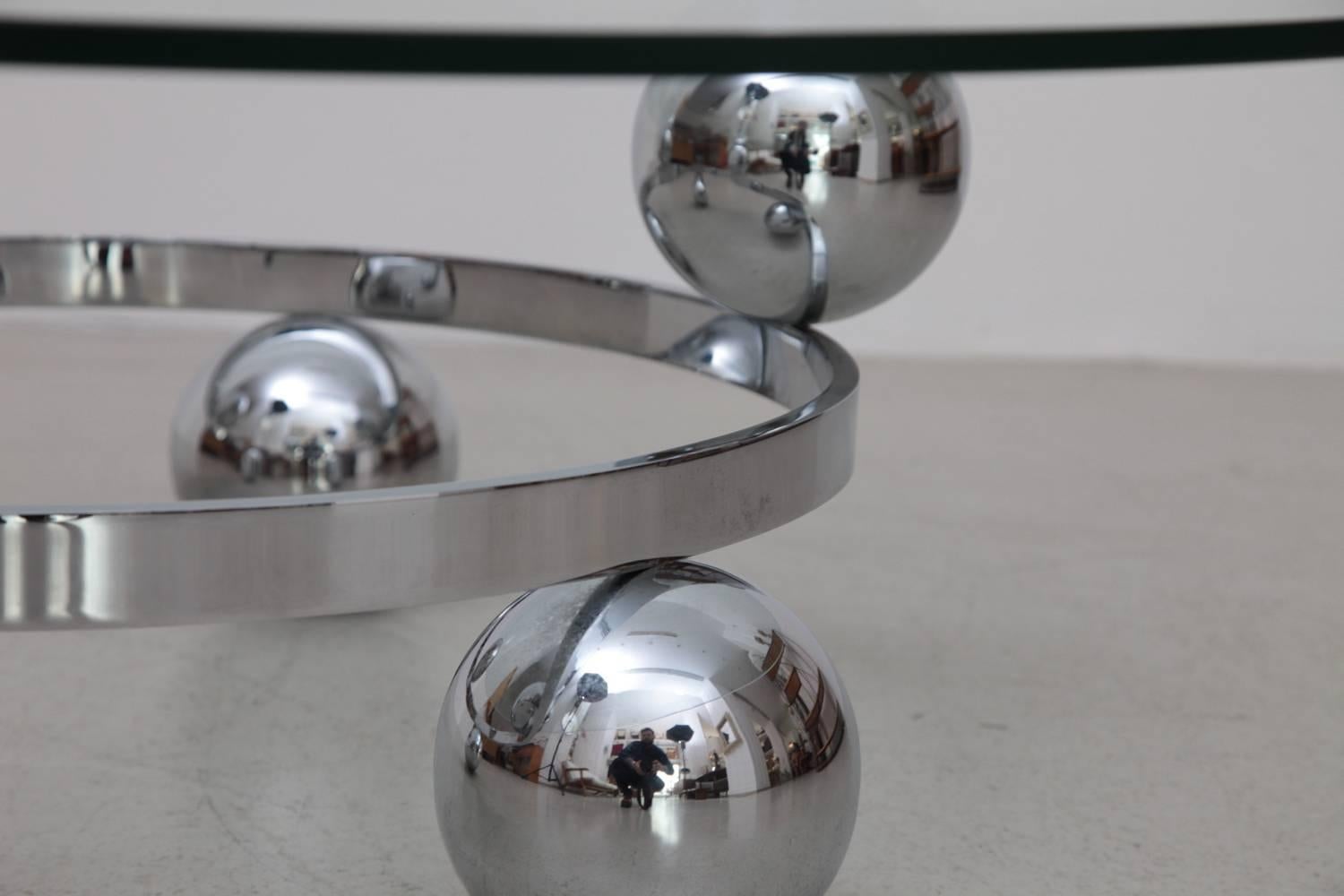 Mid-Century Modern Round Chrome Sputnik Atomic Coffee Table with Glass Top