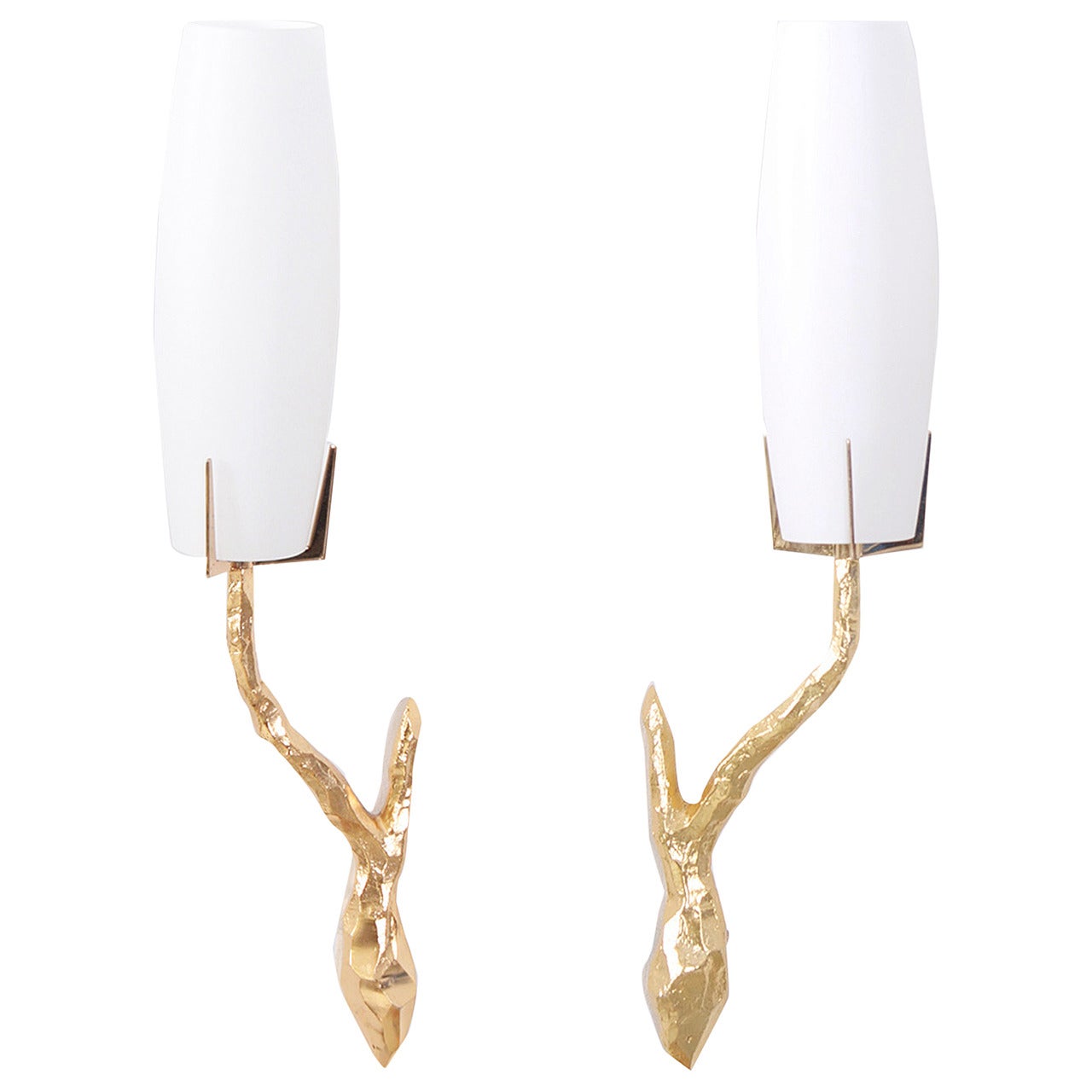 Pair of Bronze Sconces Lamps for Maison Arlus in Manner of Felix Agostini