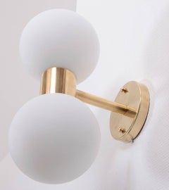1 of 6 Brass and White Glass Wall Lamps or Sconces