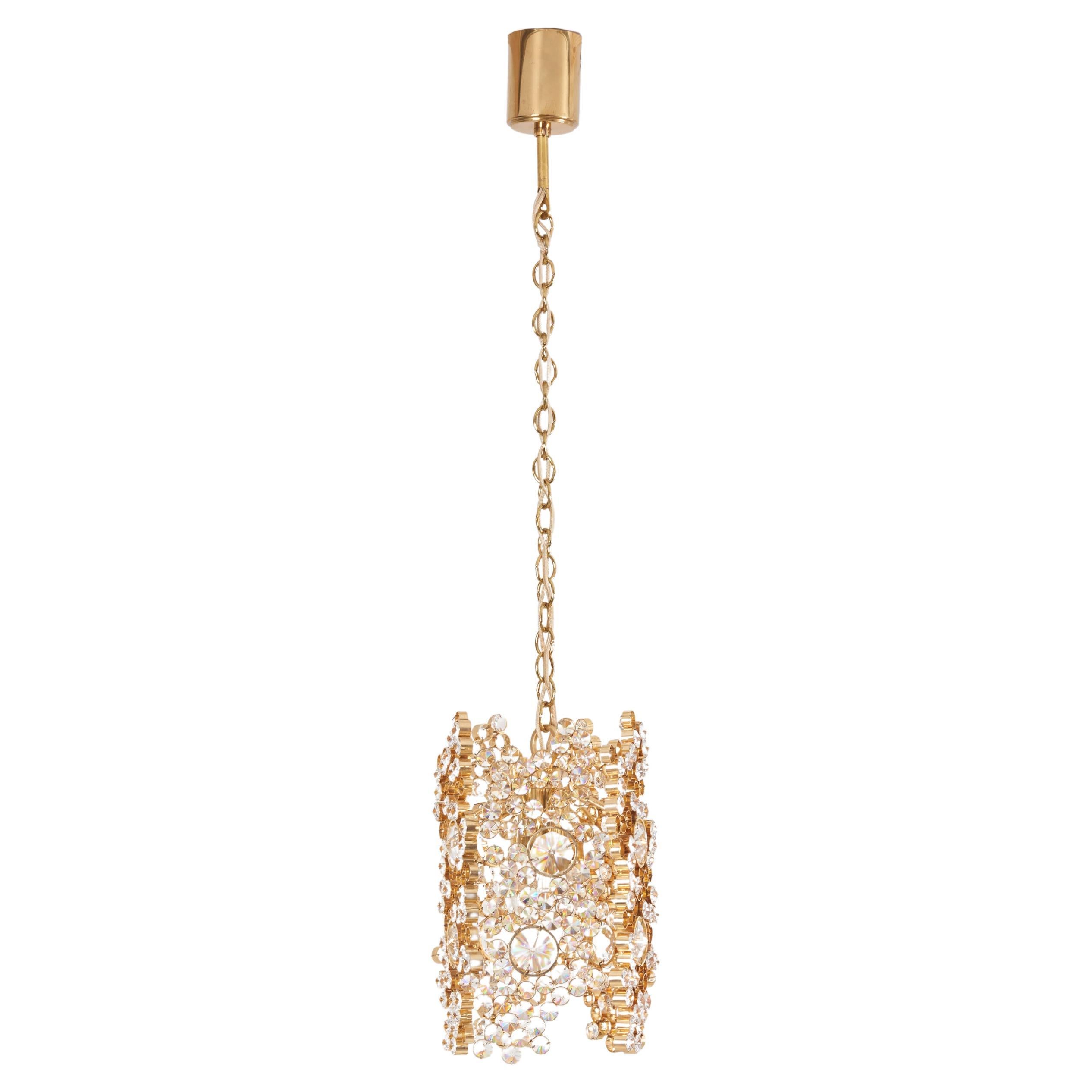 Palwa Gilded Brass and Crystal Glass Encrusted Pendant Lamp For Sale
