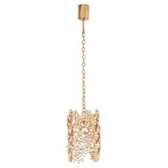 Vintage Palwa Gilded Brass and Crystal Glass Encrusted Pendant Lamp