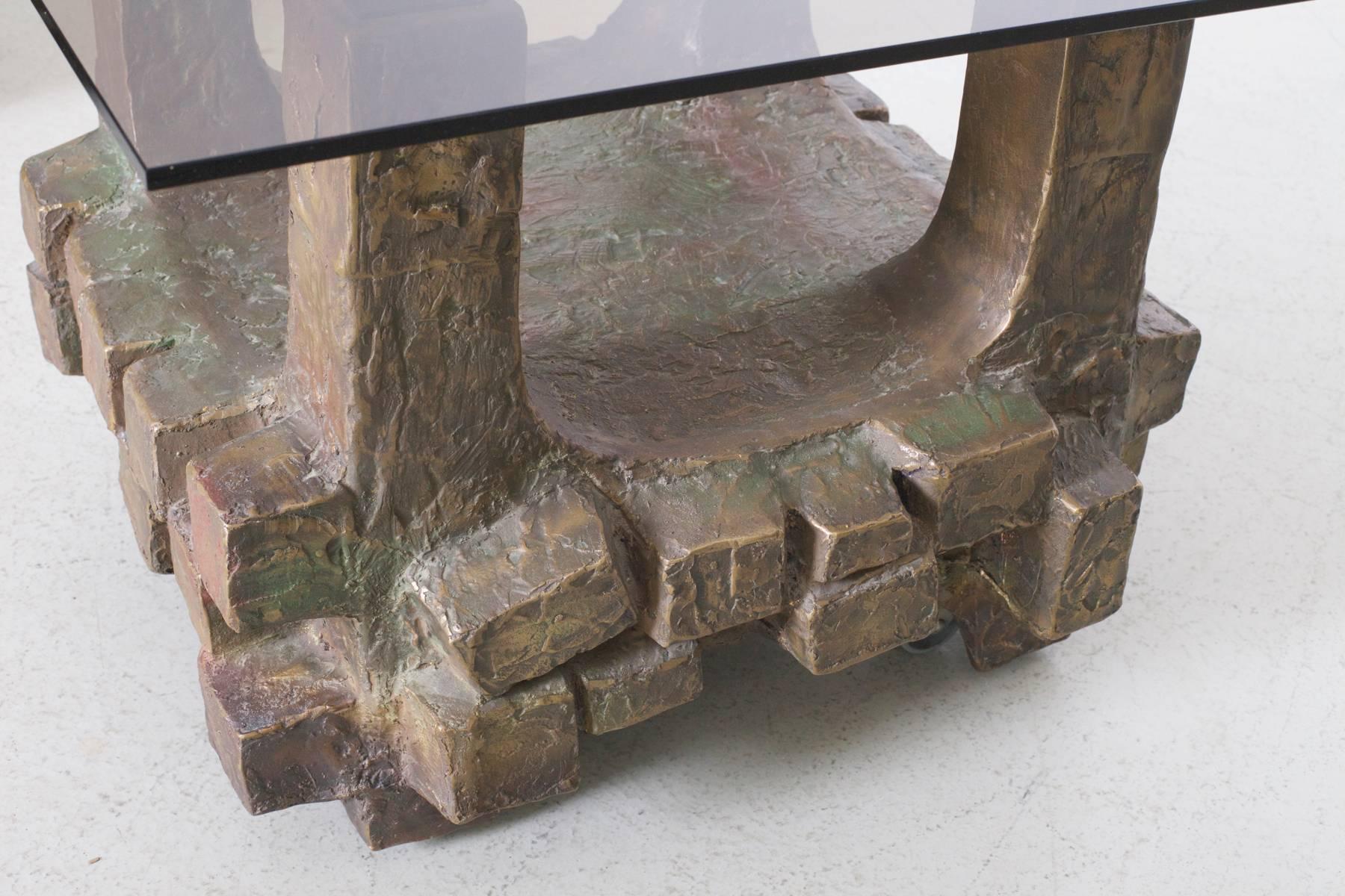 Unique Pair of Brutalist Bronze Side Tables in the Manner of Paul Evans In Excellent Condition In Berlin, BE