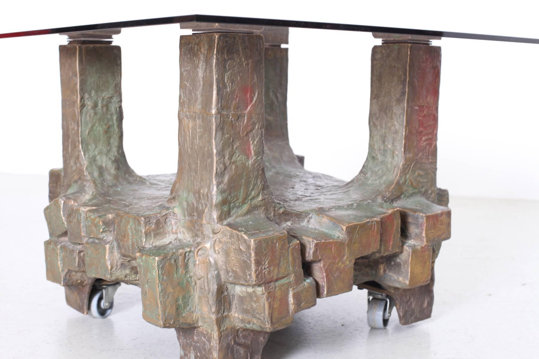 Mid-Century Modern Unique Pair of Brutalist Bronze Side Tables in the Manner of Paul Evans