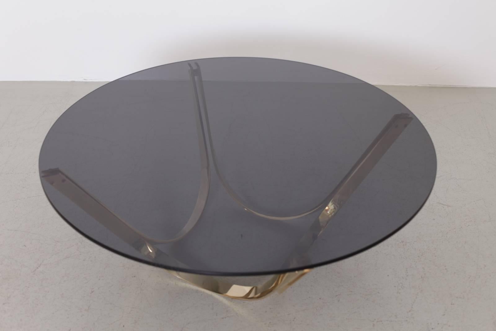 Mid-Century Modern Brass and Smoked Glass Coffee Table by Tri-Mark, circa, 1971