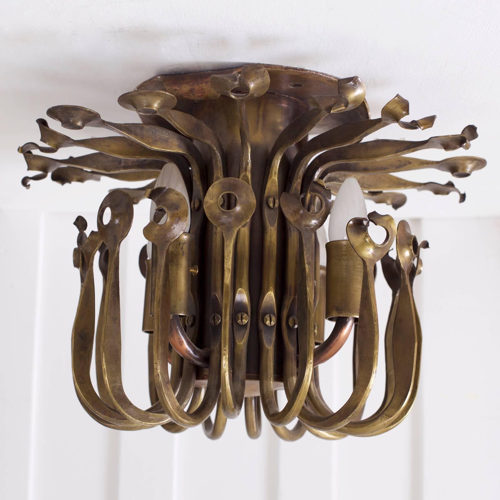 One of a Kind Solid Bronze Brutalist Studio Flush Mount Handcrafted In Excellent Condition For Sale In Berlin, BE