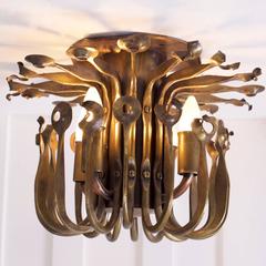One of a Kind Solid Bronze Brutalist Studio Flush Mount Handcrafted