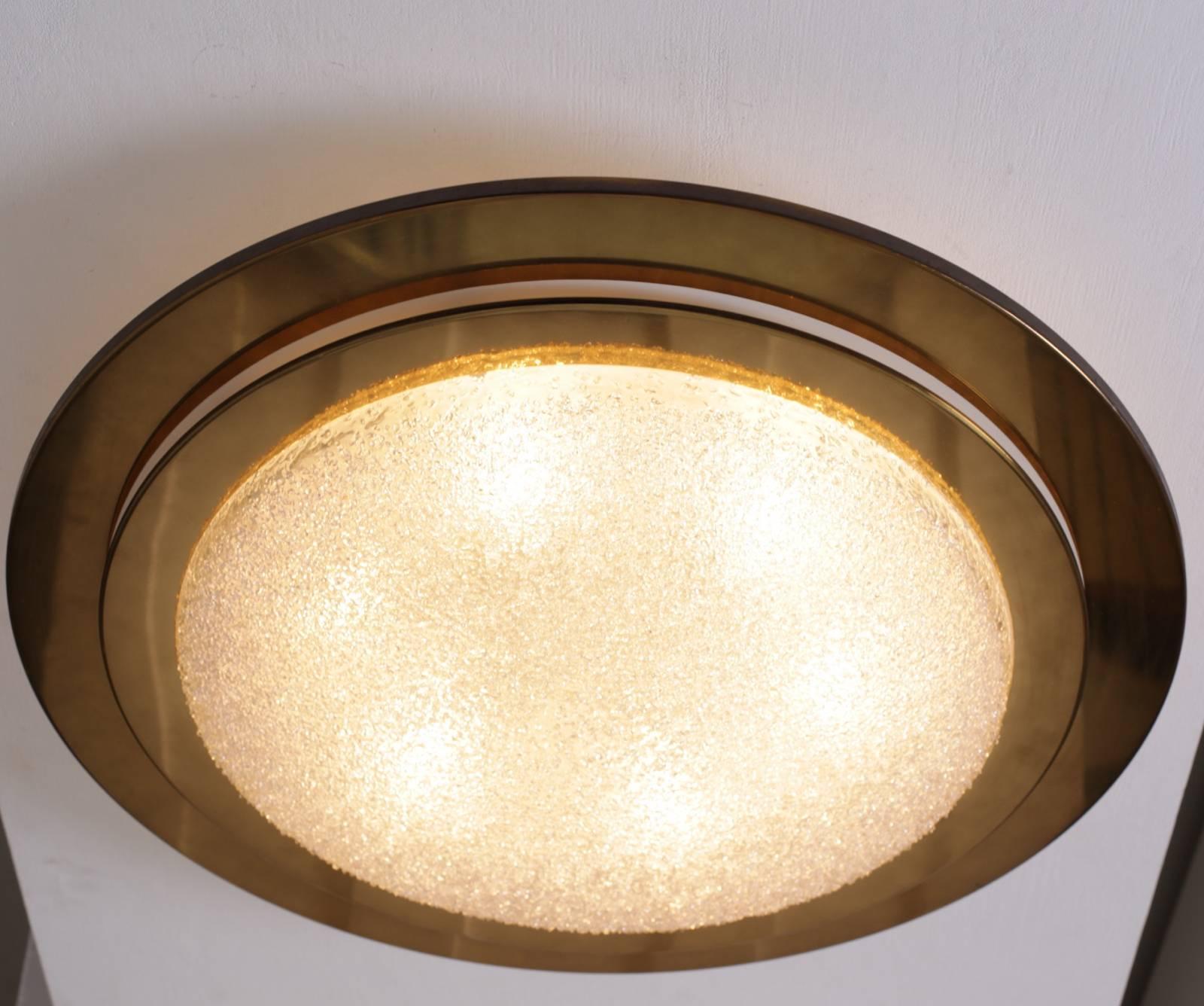 Mid-20th Century Huge Doria Flush Mount in Brass and Glass