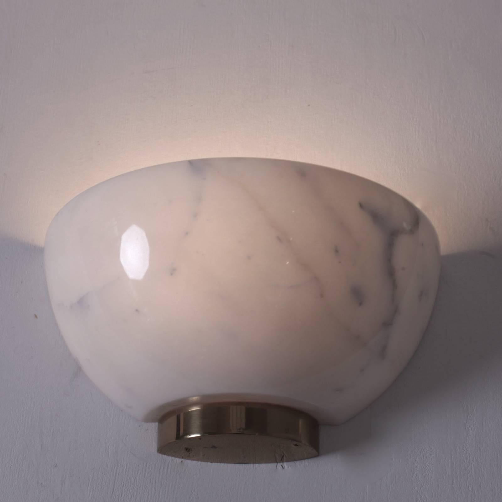 Mid-Century Modern Pair of White Carrara Marble and Brass Wall Lights 