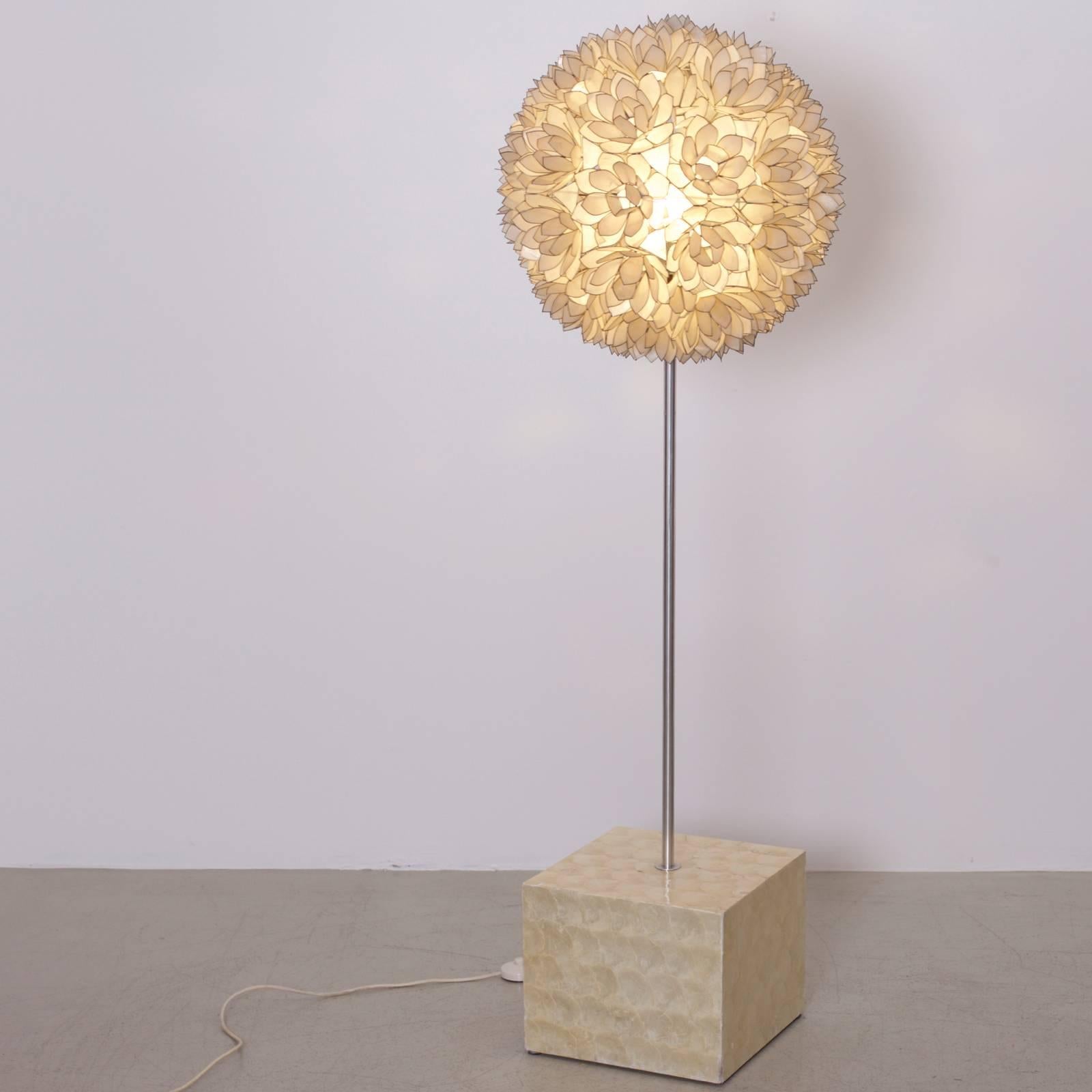 Mid-Century Modern Huge Capiz of Mother of Pearl Shell Floor Lamp For Sale