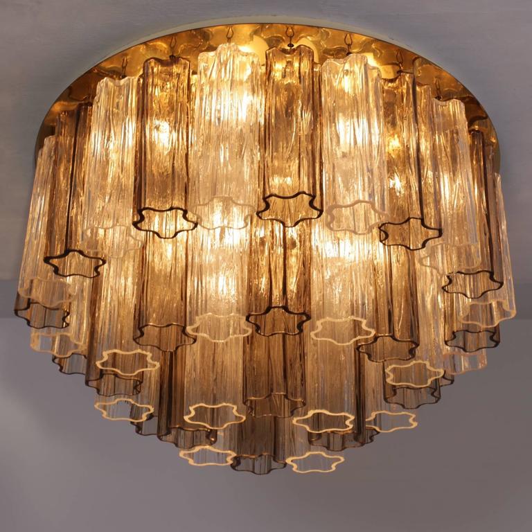 1 Of 2 Huge Kalmar Tronchi Three Tier Murano Glass Flush Mount One Of Two Wonderful Huge Signed Three Tier Murano Glass Tronchi Flush Mount Or