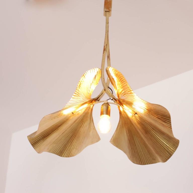 Very Rare Huge Ginkgo Leaf Brass Chandelier By Tommaso Barbi At 1stdibs Late 20th Century Very Rare Huge Ginkgo Leaf Brass Chandelier By Tommaso Barbi For