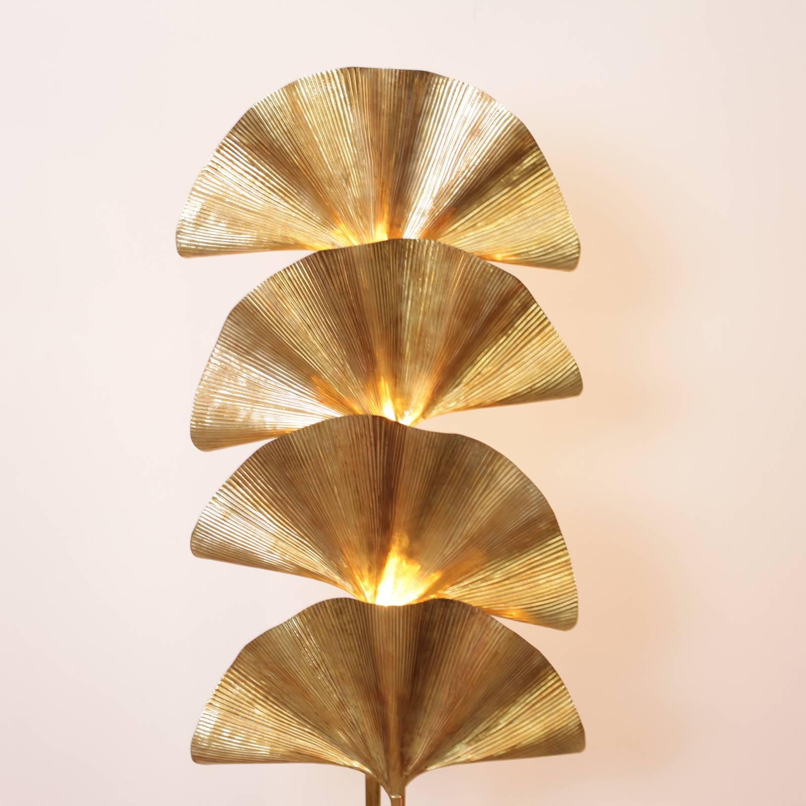 Italian One of Two Extraordinary Huge Four Ginkgo Leaf Brass Floor Lamp by Tommaso Barbi