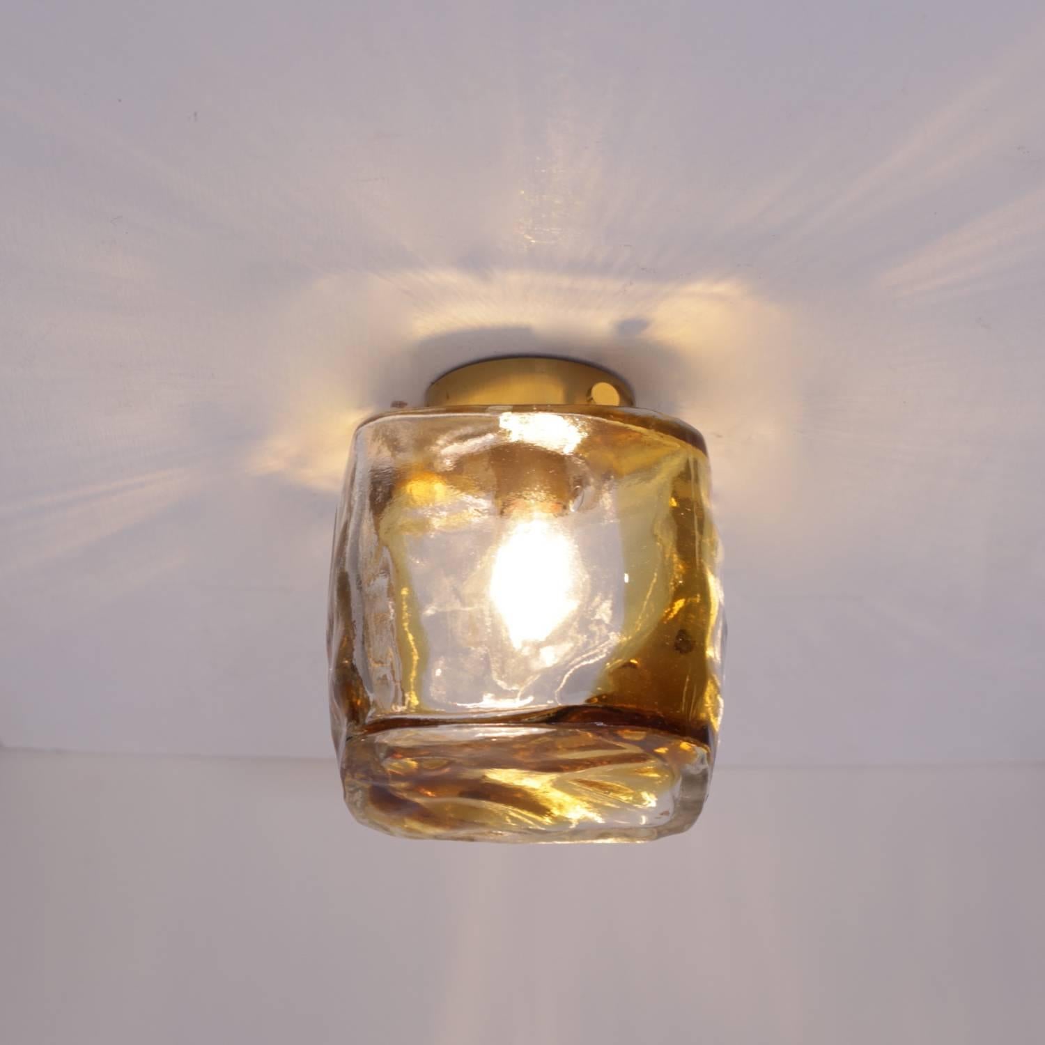 German Murano Glass and Brass Cube Flush Mount or Wall Lights or Sconces by TZ