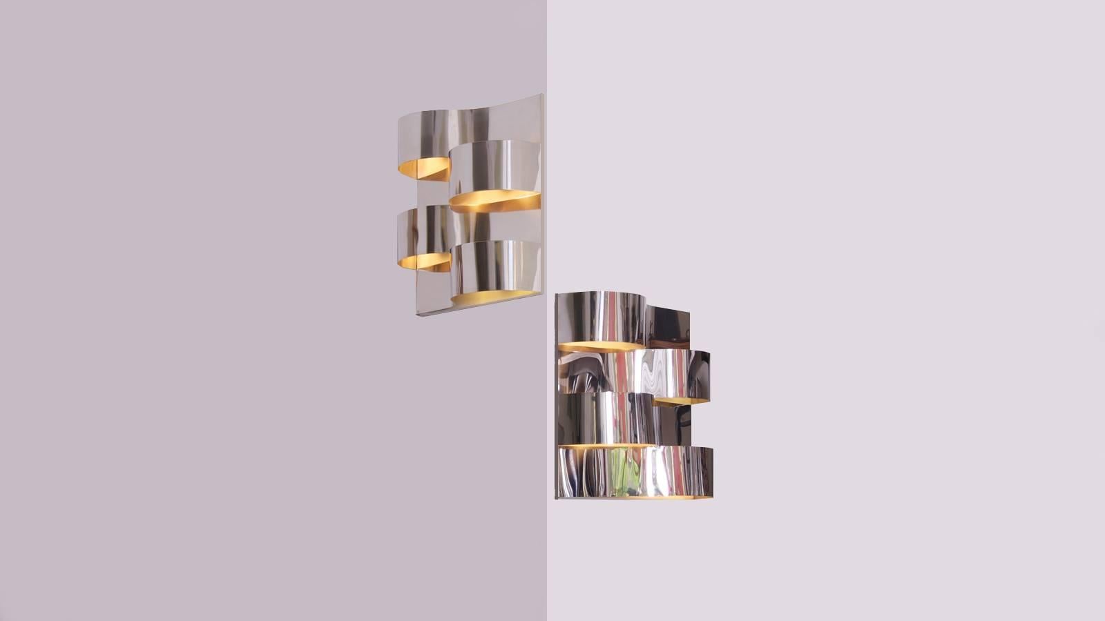 Space Age Pair of Beautifully Shaped 1970s Chrome Wall Sconces 