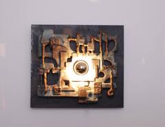 Set of Four Cast Copper and Slate Brutalist Flush Mounts or Wall Lamps