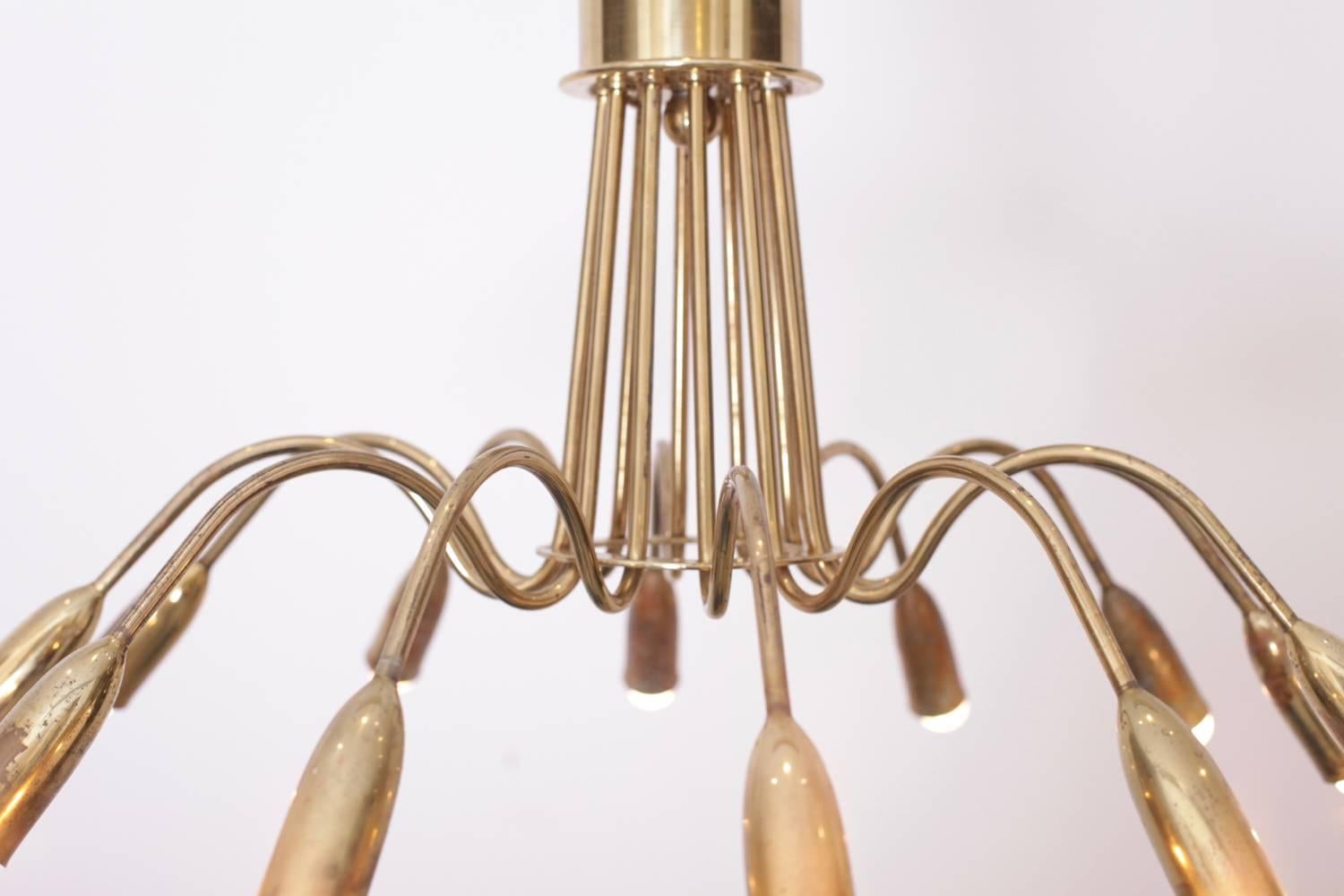 Mid-20th Century Huge Brass Sputnik Twelve-Light Chandelier