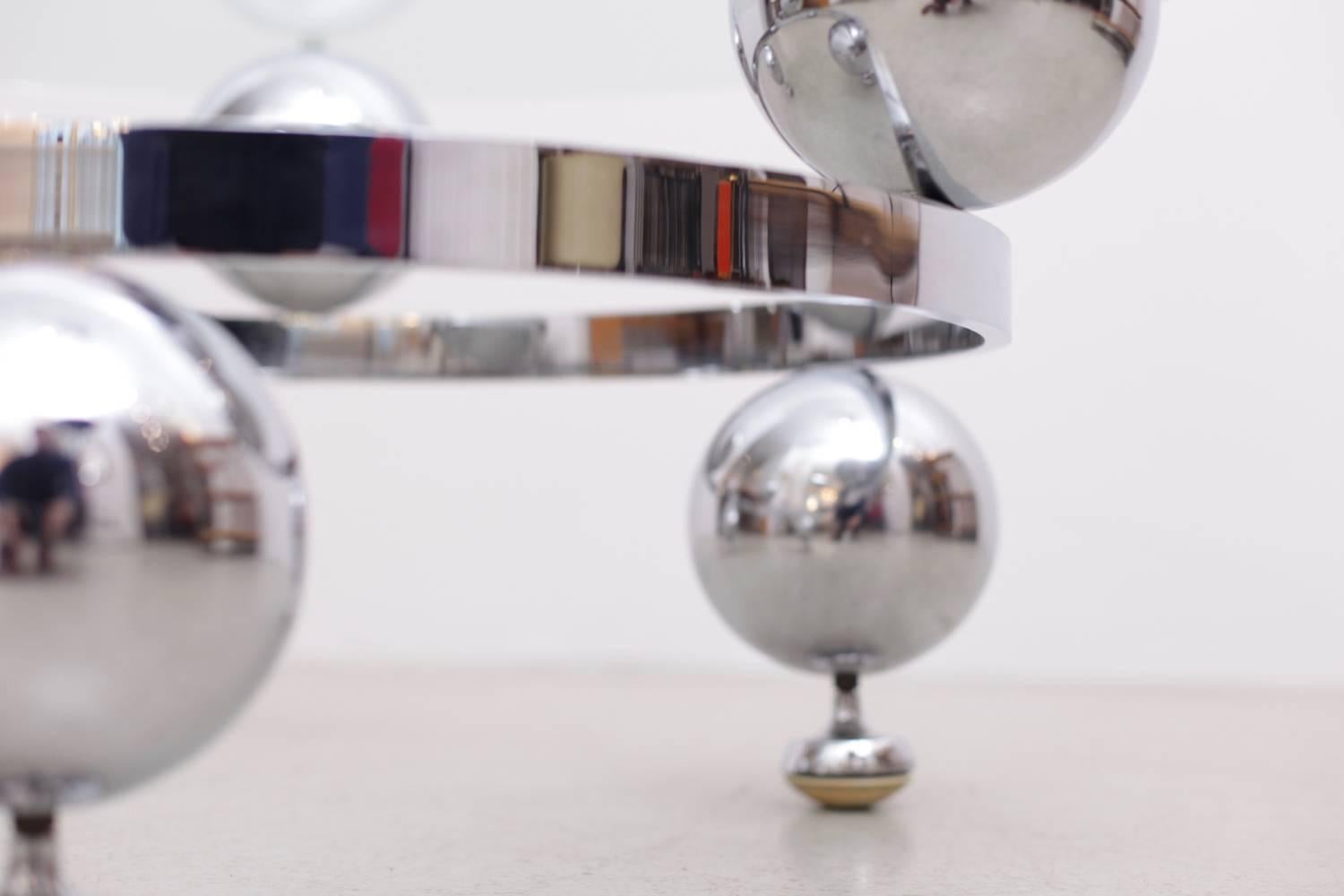 Mid-Century Modern Round Chrome Sputnik Atomic Coffee Table with Glass Top