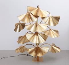 Very Huge Ginkgo Leaf Brass Floor Lamp by Tommaso Barbi